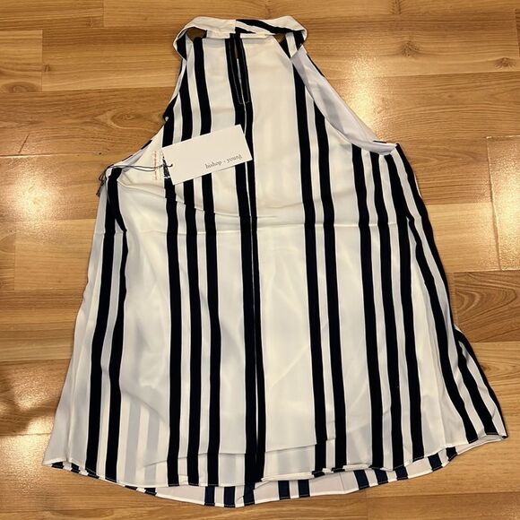 NWT Bishop + Young x Revolve Navy Stripe High Neck Crop Top Blouse - Picture 3 of 5